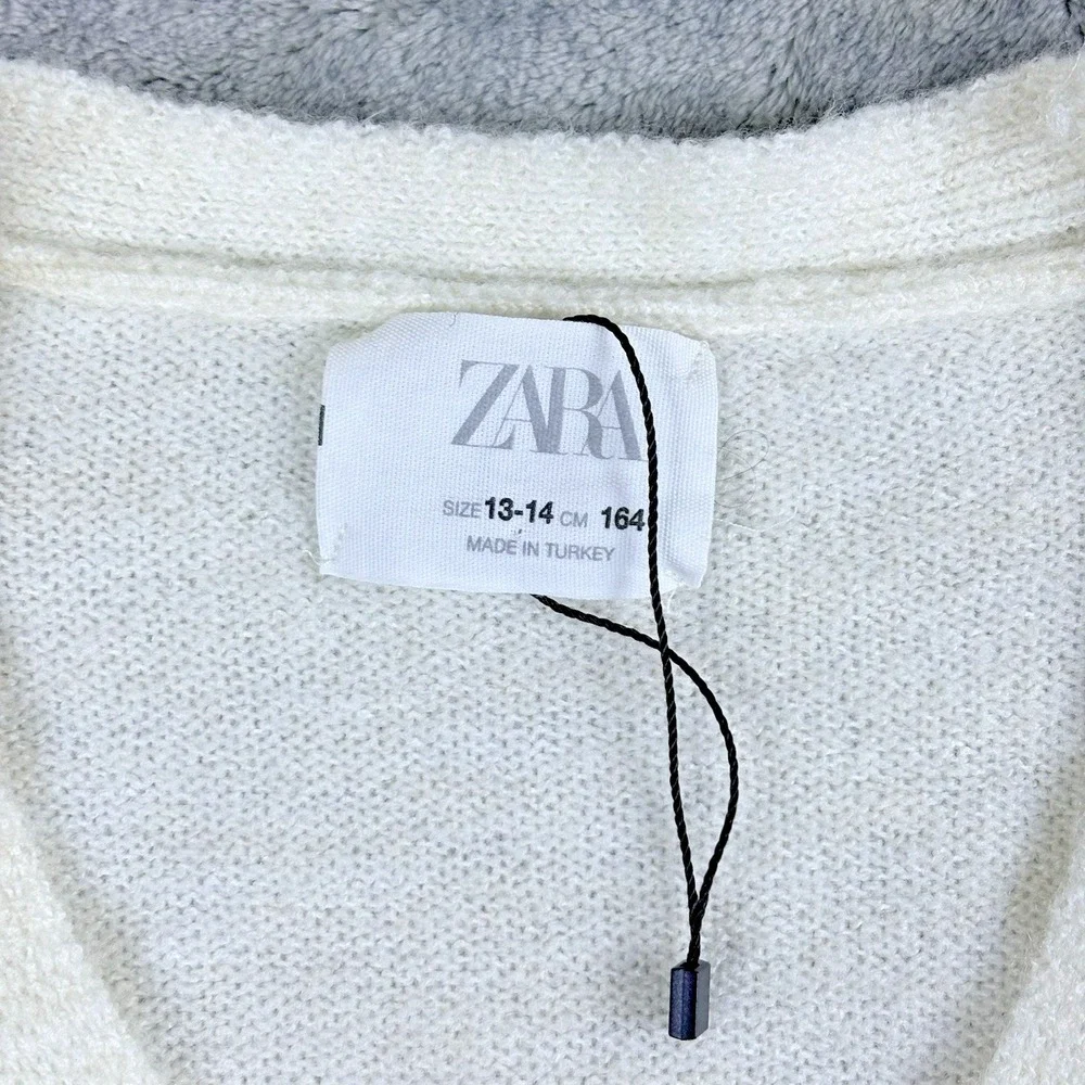 Zara Girls Cream Floral‎ Embroidered Cardigan 13 14 Cropped V Neck Knit